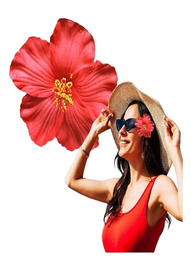GOUDOGEDC Red Hawaiian Flower Hair Clip for Women Girls Fashion Bohemian Flowers Hair Accessory for Dancer Bridal Wedding Beach Party Hair Accessories (8cm) - Image 1